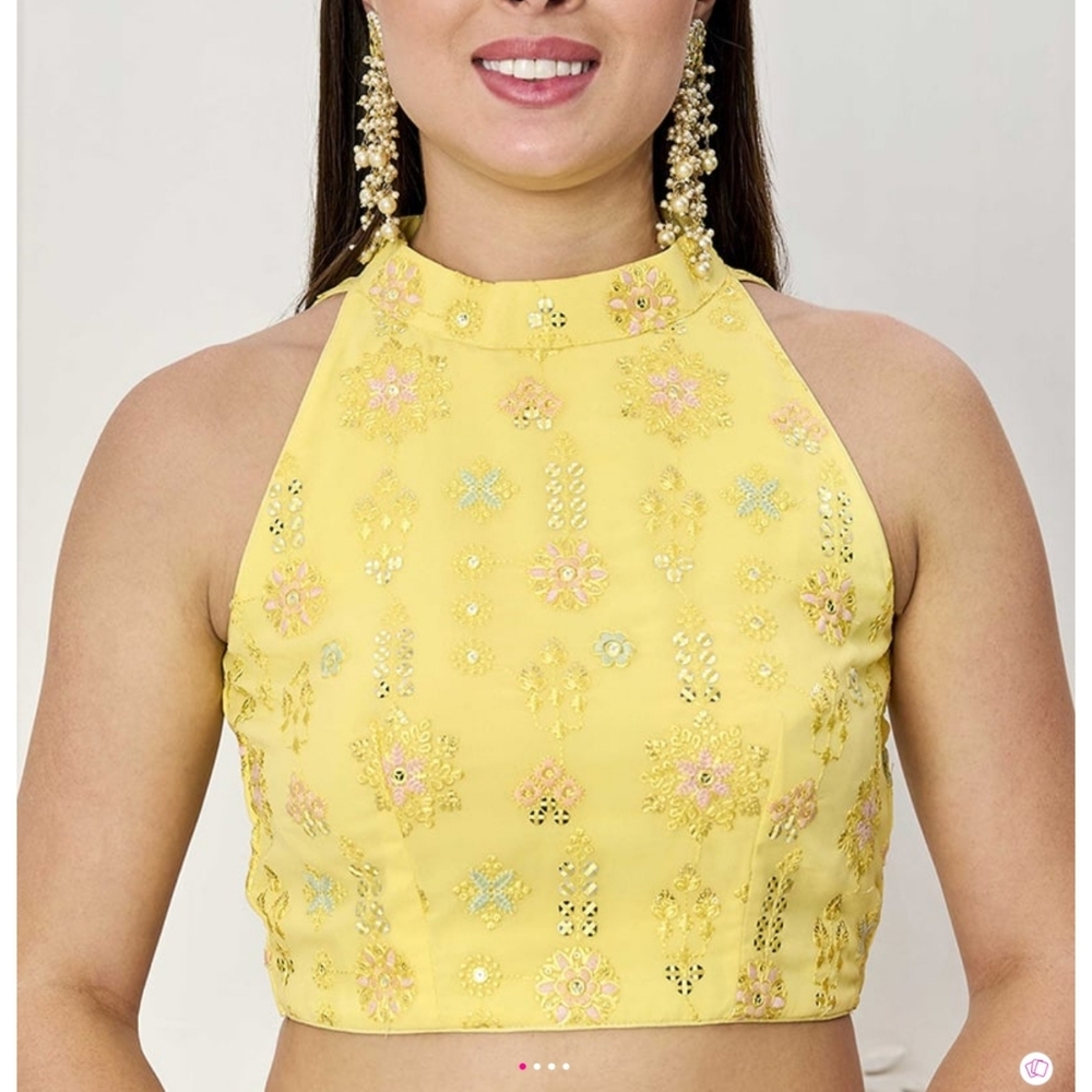 Cbazaar Yellow Embroidered Lehenga Top (36M)